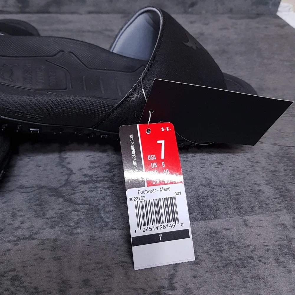 UNDER ARMOUR Project Rock Slides Mens 7 Womens 8.5‎ Black 3023762-001
